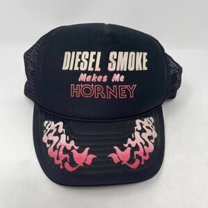 Vintage Otto Black Pink Red ‘Diesel‎ Smoke Makes Me Horney’ Trucker Hat